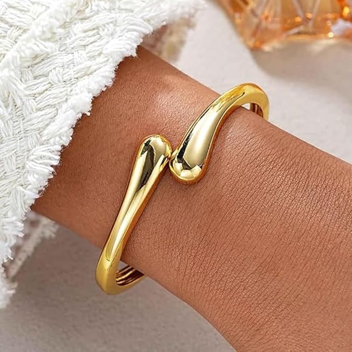 Gold/Silver Cuff Bangle Bracelets For Women Chunky Waterdrop Twisted Hinged Bangle Bracelets Minimalist Arm Cuff Bracelet Jewelry Gifts