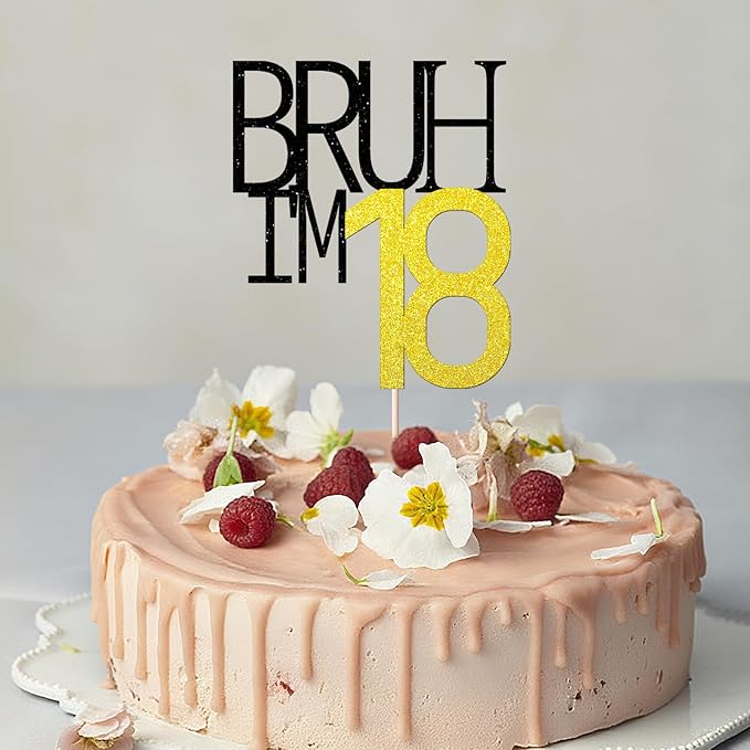 Bruh I'm 18 Cake Topper - Bro I'm 18, Happy Sweet 18 Ornament for Boys' I8th Birthday Party Supplies (Bruh I'm 18)