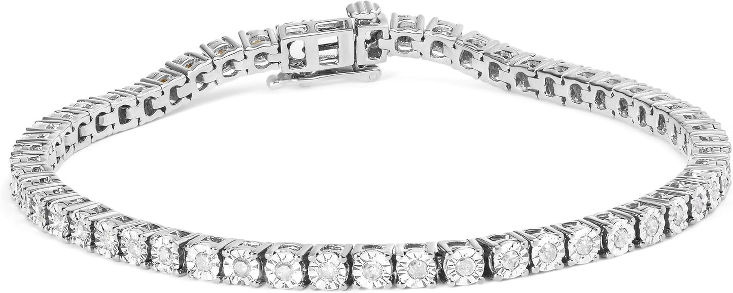Original Classics 1.0 Cttw Miracle Set White Diamond Round Faceted Bezel Tennis Bracelet (I-J Color, I3 Clarity) - Choice of Metal Color and Size