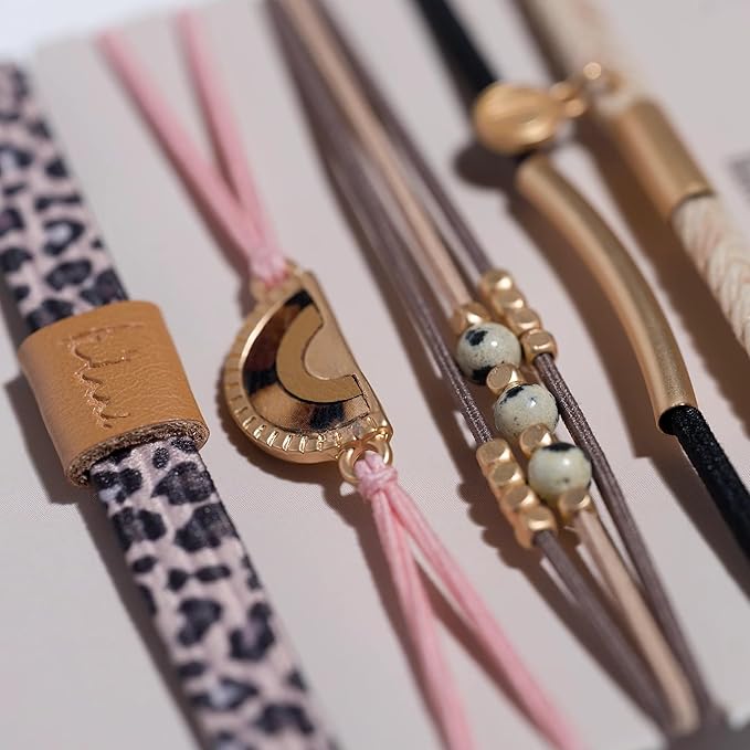 K'lani Wild Bracelets for Women – Elastic Bracelets and Boho Hair Ties – Cute Hair Ties for Women and Hair Tie Accessories – Stylish Bracelets Boho Style for Hair and Wrist – Set of 5 (Medium)