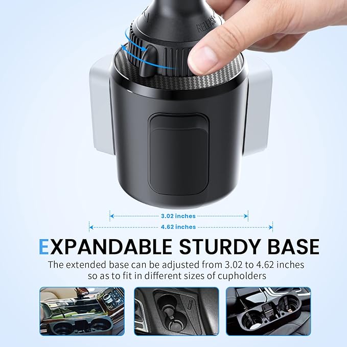 APPS2Car Car Cup Phone Holder Wireless Charger with QC 3.0 Adapter, 15 Watt Qi Fast Charging, Compatible with iPhone 11/12/13/14/15/16/Pro/Max/Plus and Universal All Models Phone Holder