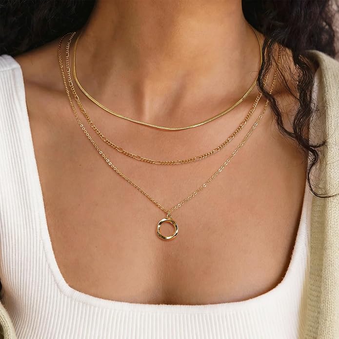 LANE WOODS Gold Plated Necklaces for Women - Multilayer Coin Medallion Pendant Necklace Adjustable Layering Choker Necklaces Chain Set Jewelry