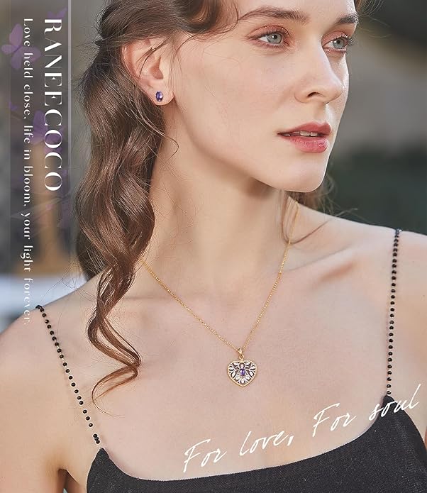 Raneecoco Natural Gemstone Necklace for Women 18K Gold Plated Sterling Silver Two-Tone Tree of Life & Love Heart Pendant Jewelry | Dainty Birthstone Gift For Her Mother Wife