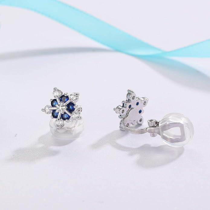 SELOVO Snowflake Flower Zircon Cubic Zirconia Clip on Stud Earrings for Women