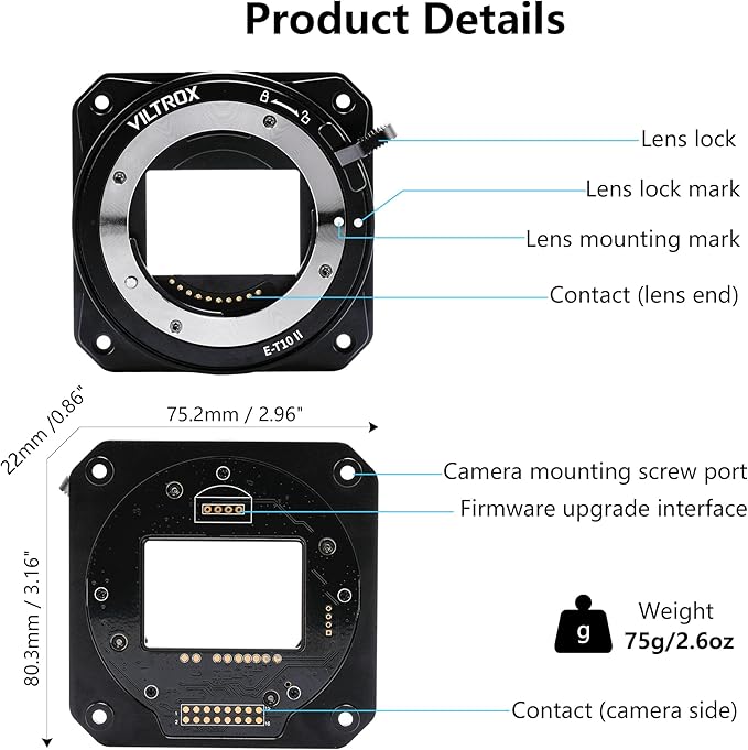 VILTROX E-T10 II Lens Mount Adapter, E Mount Lens to Z-CAM Cinema Cameras Autofocus Adapter Converter Compatible with Sony E Mount Lens to Z-CAM E2-M4 E2-S6 E2-F6 E2-F8 Cinema Cameras