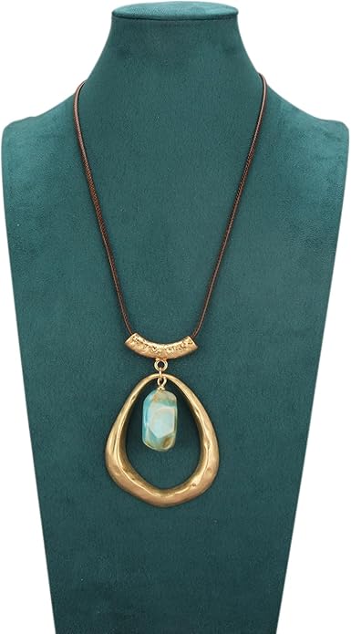 Boho Leather Necklace Women Bohemian Brown Circle Pendant Necklace Choker Long Necklaces for Women Boho Ring Large Pendant