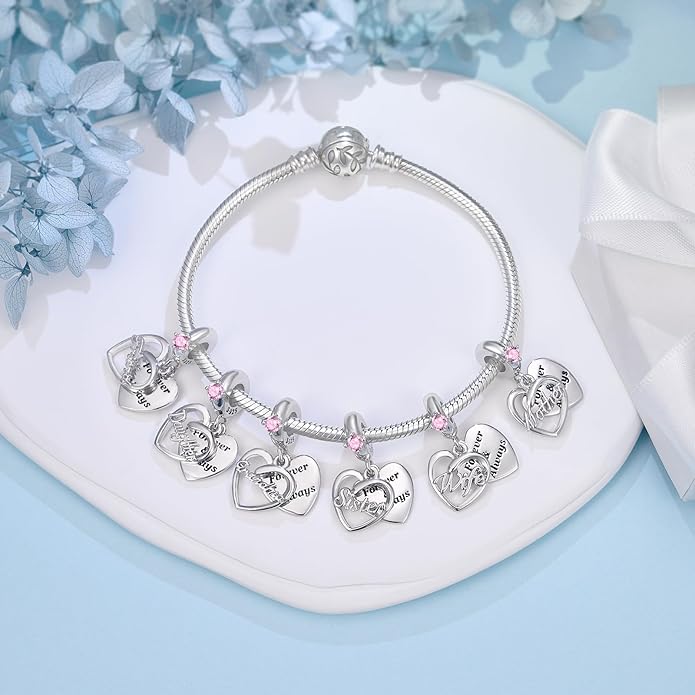 DALARAN Sister Mother Daughter Wife Charms for Bracelet Forever Always Love Charm for Birthday Christmas Sterling Silver Dangle Charm