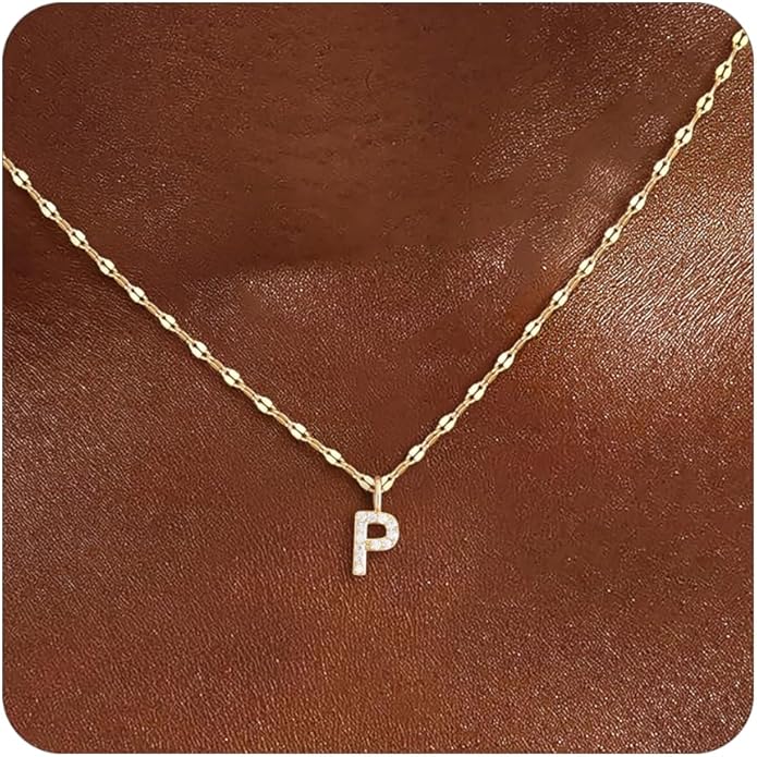 Initial Necklaces for Women,14K Gold Plated Necklaces, A-Z Letter Pendant Charm Necklace Trendy Dainty Hypoallergenic CZ Custom Personalized Name Necklace Gold Jewelry Birthday Christmas Gift for Her