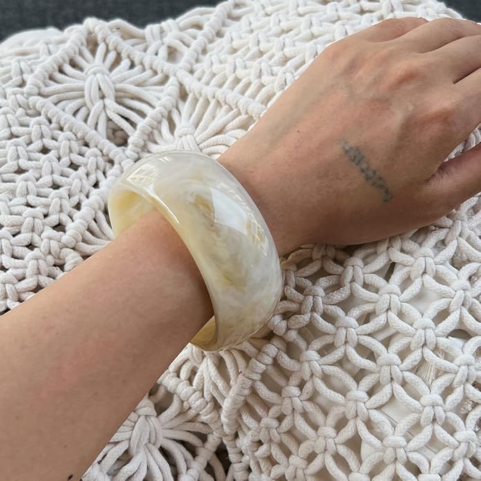 3 PCS Acrylic Resin Bracelet for Women Irregular Geometric Cuff Wide Wristband Bangles Trendy Chunky Resin Stackable Stretch Bracelet Jewelry Set
