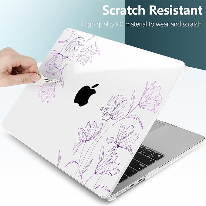 TWOLSKOO Compatible with M4 MacBook Air 13.6 inch Case 2025-2022 Release M4 A3240 M3 A3113 M2 A2681, Plastic Hard Shell & Keyboard Cover & Type C Adapter & Screen Protector, Engraved Floral2