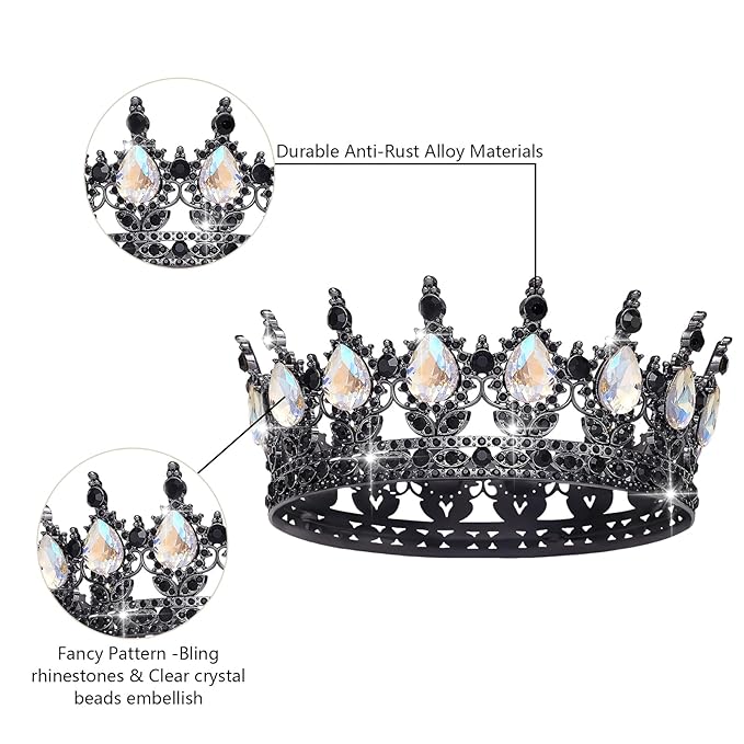 Queen Crown Rhinestone Wedding Crowns and Tiaras for Women Costume Party Hair Accessories Princess Birthday Crown Crystal Bridal Crown (Black & Moonlight Crown)