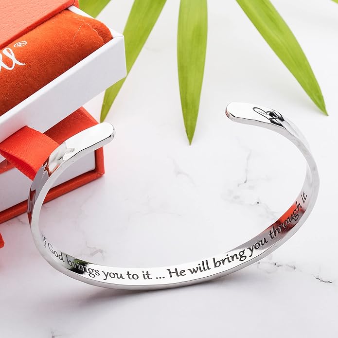 Carviell Engraved Cuff Bracelets for Women – Inspirational, Friendship, Love, Mom, Daughter, Sister, Christian, Graduation, Memorial & Wedding Gifts – 80+ Phrases – Stainless Steel, Gift-Ready