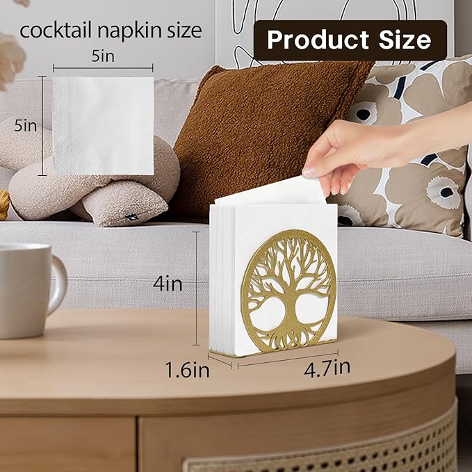 Gold Napkin Holder for Table – Elegant Standing Napkin Dispenser for Kitchen, Dining Room, or Coffee Shop | Ideal for 5-inch Cocktail Napkins, Farmhouse & Outdoor Settings (4.7"x 1.6"x 4")