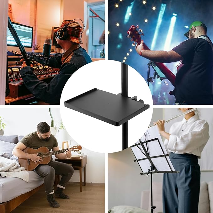 RTNLIT Microphone Stand Tray, Clamp On Firm Rack Tray Holder with 4.5 Pound Weight Capacity Adjustable Mic Stand Shelf for Live Streaming, Stage, Music Sheet, Karaoke, Recording, Podcast (7.9" × 5.5")