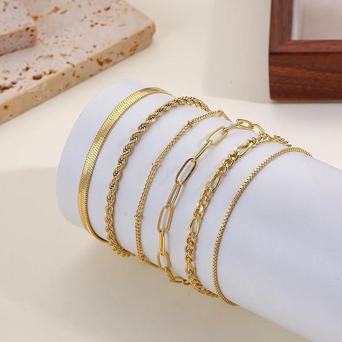 Gold Bracelets for Women, 18K Gold Plated Dainty Paperclip Link Chain Bracelets Thin Cute Stackable Bracelet Pack Fashion Accessories Gifts for Women