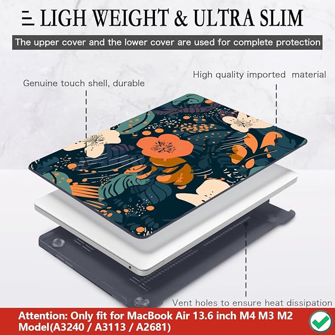 CISSOOK Compatible with MacBook Air 13.6 inch Case 2025 2024 2023 2022 Release M4 M3 M2 Chip, Plastic Flowers Hard Shell Keyboard Cover for MacBook Air 13.6 inch Case A3240 A3113 A2681, Little Flower
