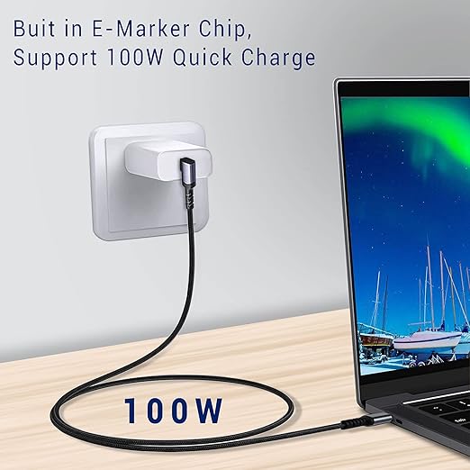 USB C to USB C Cable 100W,[2-Pack 6.6ft Right Angle] USB 3.1 Fast Charging Cord 90 Degree 20V/5A Type C PD Cable Compatible for iPhone 15/15 Plus/15 Pro/15 Pro Max/MacBook Pro 2022