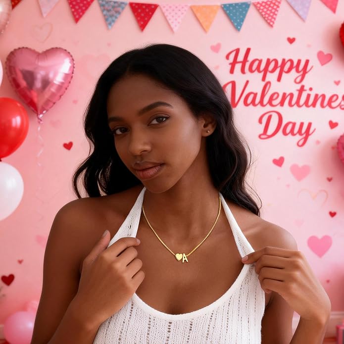 Valentines Day Gifts for Kids Women Teen Girls, 18K Gold Plated Letter A-Z Heart Initial Necklaces for Women Teen Girls Trendy Stuff Birthday Valentines Gifts for Her Mom Wife Jewelry