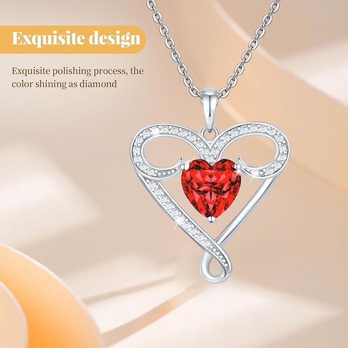 Infinity Necklace for Women, 925 Sterling Silver Heart Necklace with 5A Zircon, White Gold Plated Adjustable Chain, Gift for Valentine's Day, Birthday, Anniversary for Wife, Girlfriend, Mom