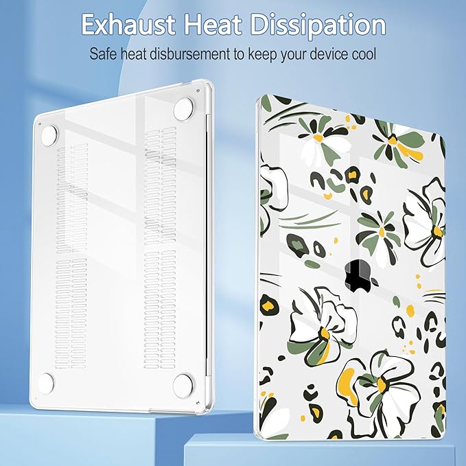 Mektron Compatible with M4 MacBook Air 15 inch Case 2025 A3241 2024 2023 M3 A3114 A2941 M2 Liquid Retina Display Touch ID, Plastic Hard Case & Keyboard Skin & Screen Protector - Abstract Floral C346