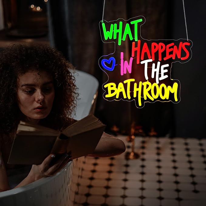 Neon Sign - HSJNJKFU What Happens in the Bathroom Neon Signs for Wall Decor Led Light Sign for Man Cave Bathroom Room Home Beer Bar Sign - USB Powered