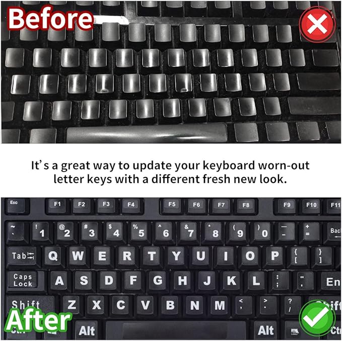 2PCS English Keyboard Stickers Replacement Letters, Full Size Big Letter QWERTY Keyboard Sticker Universal for PC Computer Laptop Desktop, Matte Keyboard Alphabet Stickers