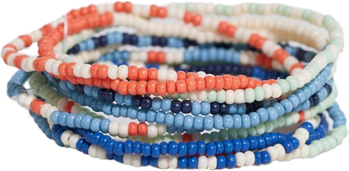 INK + ALLOY 10-Strand Stacking Beaded Bracelets for Women – Mixed Patterns Bracelet Stack - Adjustable Stretch Fit - Handmade Boho Bracelets for Women - Perfect for Any Occasion