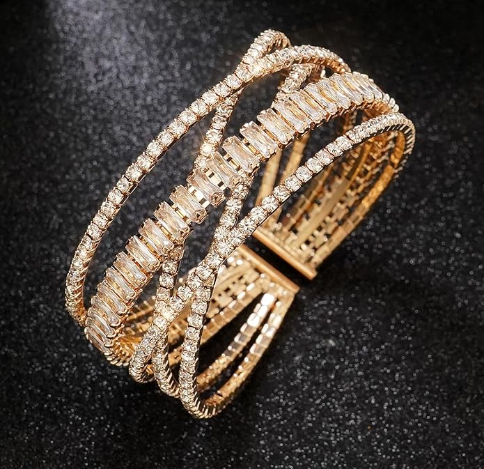 Rhinestone Bracelet for Women MultiLayer Crystal Cuff Bracelet Strand Layered Bracelet