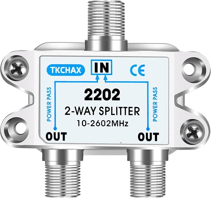 2 Way Coaxial Cable Splitter,Support 10-2602MHz, RG6 Compatible, Nickel-Plated for Cable Splitter,Work with CATV, Satellite TV,Antenna System and MoCA Configurations