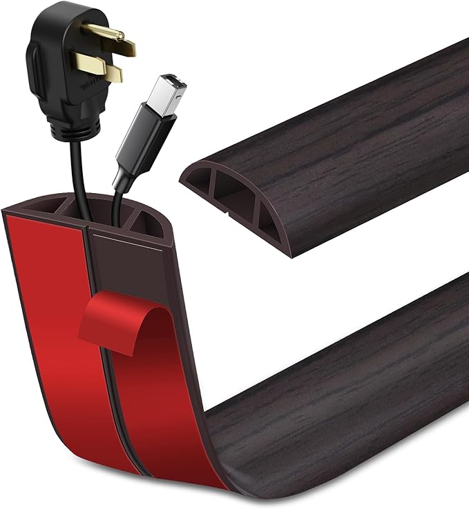 Floor Cord Cover Self Adhesive Cord Hider Floor Extension Cord Covers for Floor Power Cord Protector Cable Management Prevent Cable Trips Cable Cavity 0.47" W x 0.27" H (Dark Walnut, 20Ft)