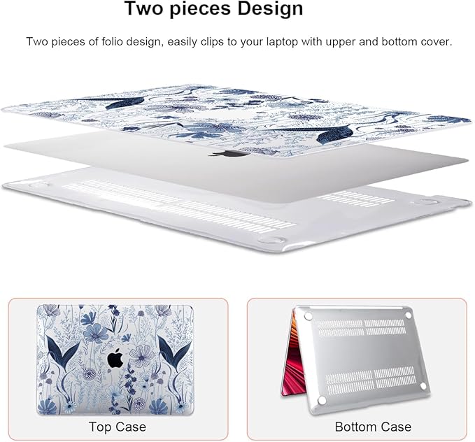 for MacBook Pro 13 Inch Case 2022 2021 2020 Release A2338 M2 M1 A2251 A2289, Plastic Hard Shell Case for MacBook Pro 13.3 inch with Touch Bar & Touch ID, Navy Blue Wild Flowers