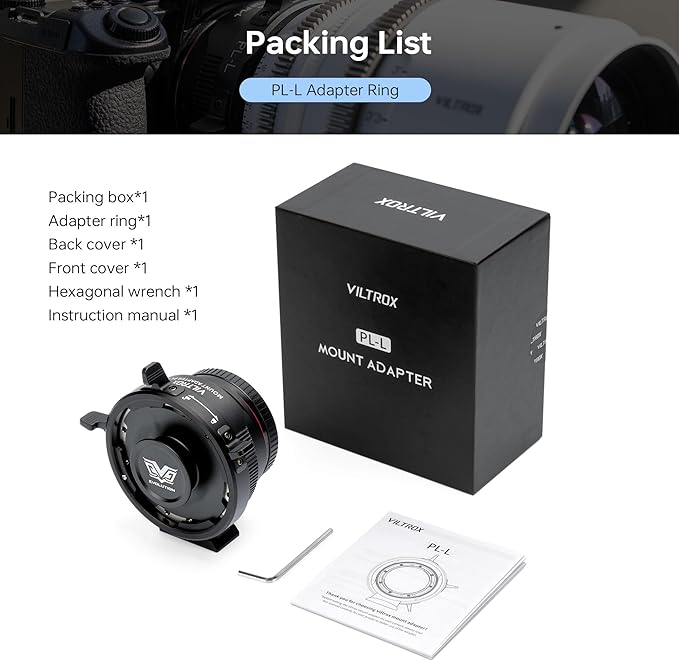 VILTROX PL-L Lens Adapter, Lens Converter Ring Camera Lens Mount Adapter Ring Compatible with PL Lens to L Mount Camera Panasonic S1 S1R S1H S5/Leica SL SL2 CL TL/Sigma FP DSLR Cameras