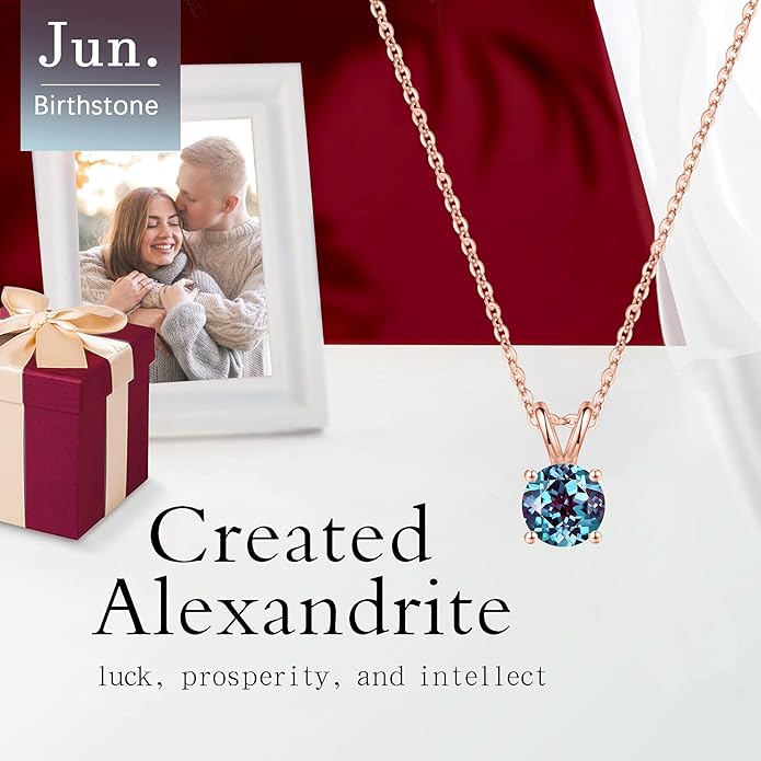 SMILEST Birthstone Necklace for Women Mom Wife, 1ct Sparkle Round Cut Birthstone Pendant 925 Sterling Silver Necklace Gifts for Women Mom Wife Friend