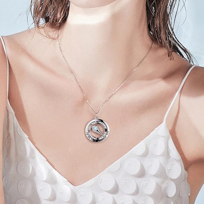 FANCIME Sterling Silver Compass Birthstone Necklaces Fine Jewelry Anniversary Birthday Gifts for Women Her Wife Mom