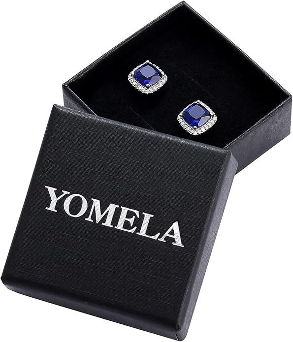 YOMELA Cubic Zirconia Earrings Studs, Halo CZ Birthstone Simulated Diamond Stud Earrings for Women