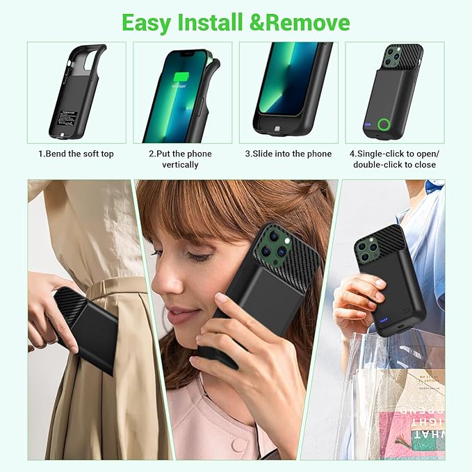 13800mAh High Capacity Battery Case for iPhone 14, for iPhone 13, 13 Pro (6.1 inch), 2025 Upgraded Battery Pack Rechargeable Charger External Charging Case w/Tempered Glass Screen Protector Black
