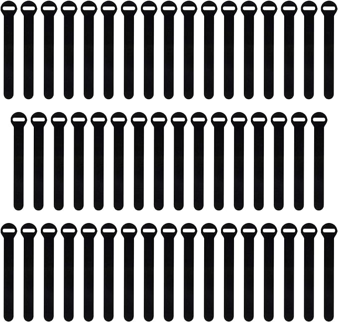 Self-Gripping Cable Ties by Wrap-It Storage, Black, 5 Inch Straps (50-pack) – Reusable Hook and Loop Cord Organizer Cable Ties for Cord Management and Desk or Office Organization