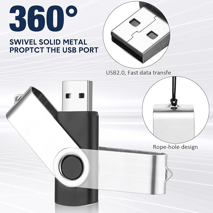 Aoriher 50 Pack USB 2.0 Flash Drives Bulk, Portable USB Thumb Drives with Lanyards, Swivel Flash Drives Thumb Drives for Office School Data Storage (4GB)
