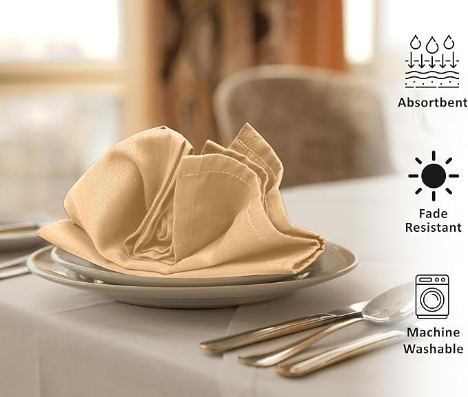 Ruvanti Cloth Napkins Set of 12, 18x18 Inches Napkins Cloth Washable, Soft, Durable, Absorbent, Cotton Blend. Table Dinner Napkins Cloth for Hotel, Lunch, Restaurant, Wedding, Parties - Yellow Gold