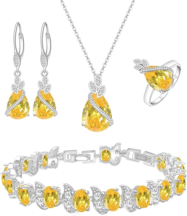 LMXXVJ Jewelry Set for Women,Teardrop Cubic Zirconia Necklace Earrings Adjustable Ring Bracelet Jewelry Set Formal Jewelry Gift