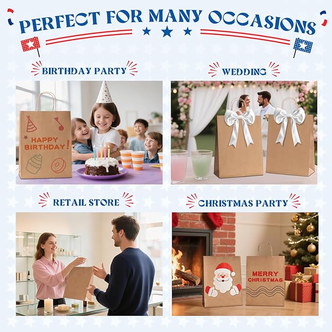 MESHA 600 Pcs Kraft Brown Paper Bags 10X5X13 Inch Large Gift Shopping Bags with Handles Bulk for Birthday,Wedding,Party,Favor,Grocery,Small Business