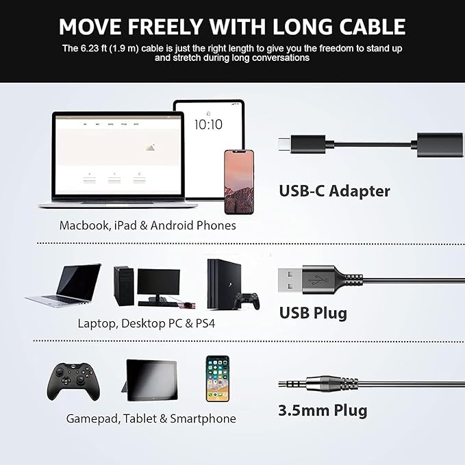 Headset wtih Mic, USB Headset with Microphone for PC, Computer Headset with Noise Canceling Microphone with Mute for Home Office Online Skype Zoom Meetings