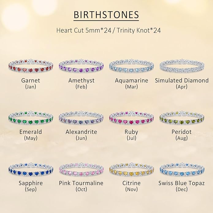Birthstone Tennis Bracelets for Women, 925 Sterling Silver Heart Shaped Celtic Trinity Knot, 7 Inch Charm Trendy Hypoallergenic Anniversary Birthday Gifts for Her