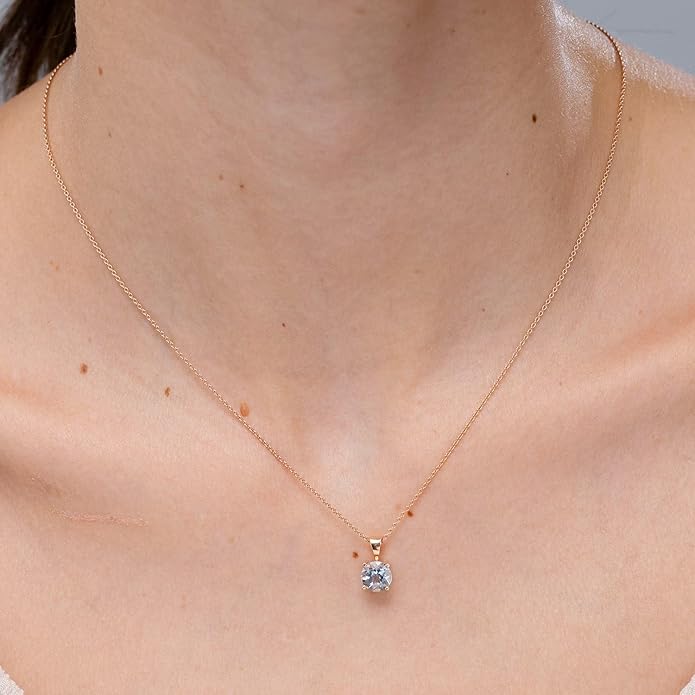 Angara Natural Aquamarine Solitaire Pendant for Women | Round Aquamarine Solitaire Pendant Necklace in 14K Solid Gold/Silver/Platinum With 18" Chain | March Birthday, Gemstone Jewelry Gift