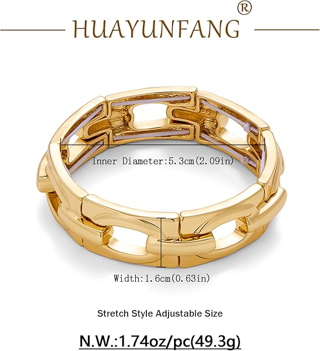 Chunky Gold Stretch Bracelet for Women Adjustable Elastic Chain Bracelet Bold Statement Bracelet Trendy Jewelry