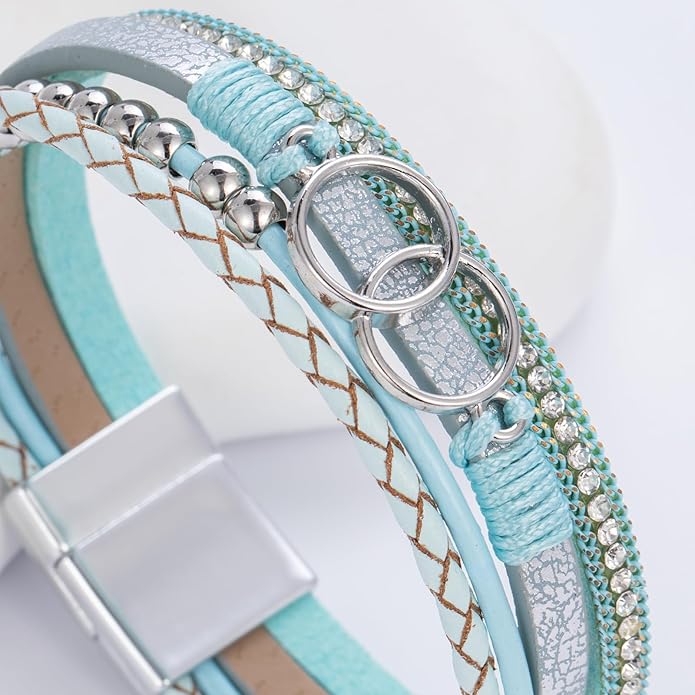 FANCY SHINY Boho Leather Wrap Bracelet Stackable Infinity Chunky Cuff Bracelets Western Hippie Outfits Jewelry Valentine Gifts for Women