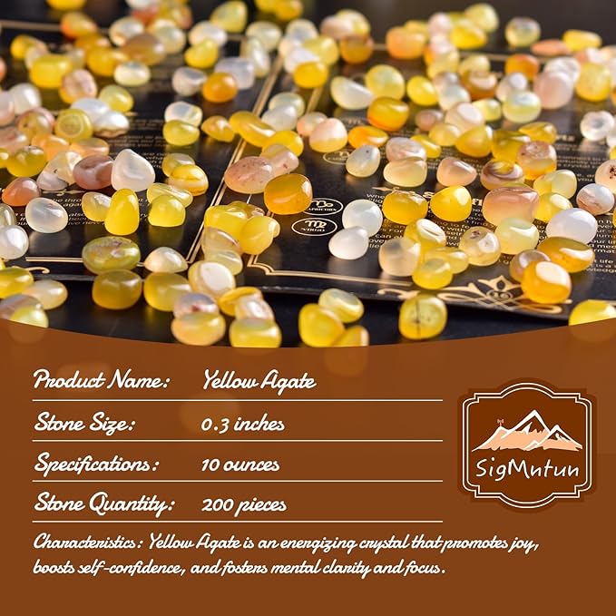 Polished Yellow Agate Crystal Chips 200 Pcs - 0.3" 10 oz Tumbled Stone Chips Crushed Sea Glass Stones Healing Reiki Crystal Making Home Decoration