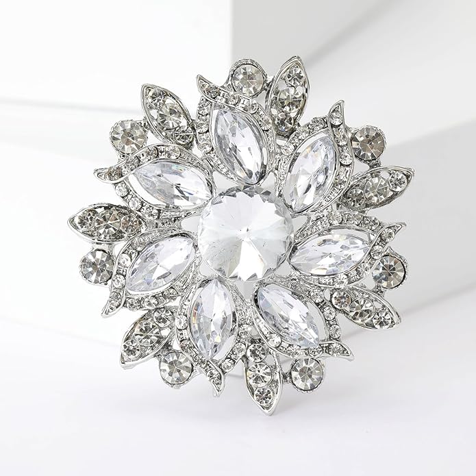 Rhinestone Flower Brooch for Women Vintage Crystal Flower Brooch Pin Elegant Clothing Hat Bag Accessories Christmas Birthday Party Wedding Costume Jewelry