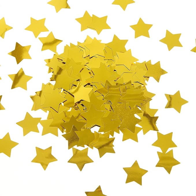 300 pcs Star Confetti Party Decorations Plastic Confteei Star Sequins Sparkle Metallic Flakes Table Confetti (1.2 in, Gold)