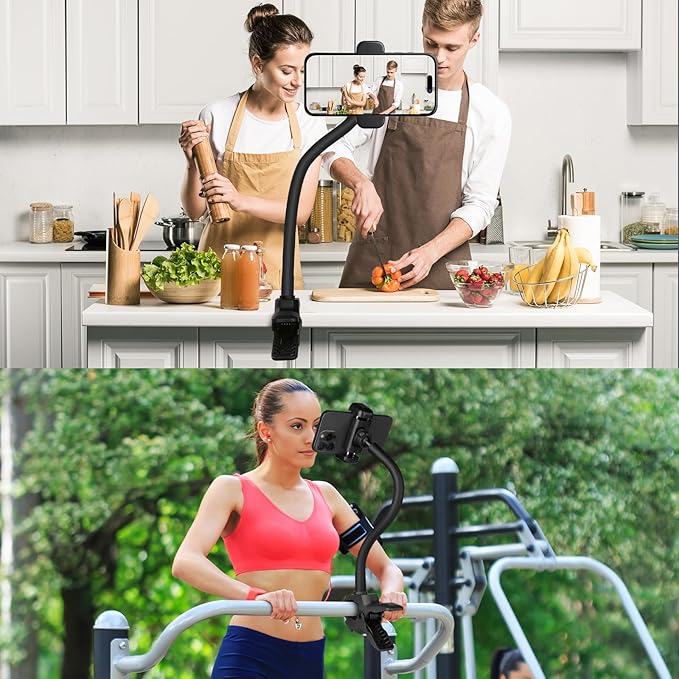 Gooseneck Phone Holder Jaws Flex Clamp Clip Mount,11.8" Long Gooseneck Arm Aluminum Alloy Ball Head Mount for Desk/Table/Pole/Board,Compatible with 3.5~7.5" iPhone/HTC/LG/Nexus/Smartphones-1 Pack